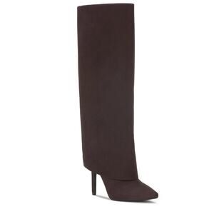INC Skylar Knee High Boots 8.5 Brown Pointed Toe Stiletto Cuffed Shaft